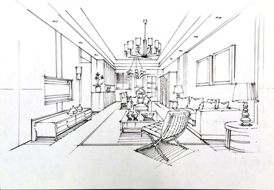 一叶手绘室内设计手绘线稿中的家具艺术